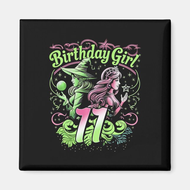 Kids 11th Birthday Witch Pink And Green 11 Year Ol Magnet (Front)