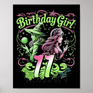 Kids 11th Birthday Witch Pink And Green 11 Year Ol Poster