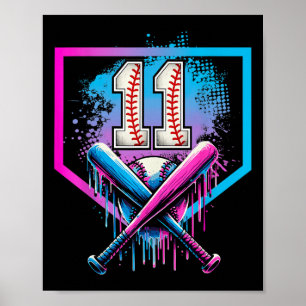 Kids 11th Bysebyll Birthday Party Boy Sport Fan 11 Poster