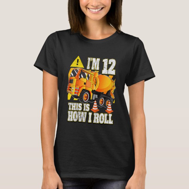 Kids 12 Year Old Birthday  Concrete Mixer Truck T-Shirt (Front)