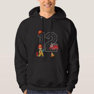 Kids 12 Year Old Firefighter Birthday Party Fire T Hoodie