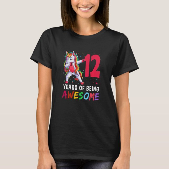 Kids 12 Year Old  Girls Teens Dabbing Unicorn 12th T-Shirt (Front)