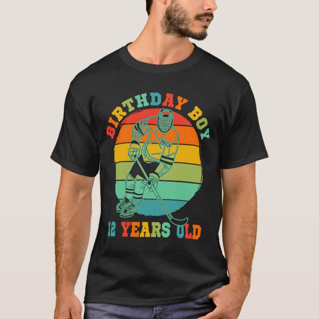 Kids 12 Year Old Ice Hockey Retro Birthday Party 1 T-Shirt (Front)