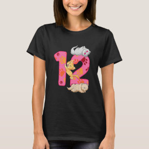 Kids 12th Birthday Kittens Balloon Cat Paw Themed  T-Shirt