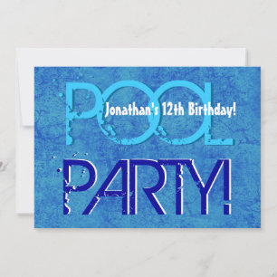 Kid's 12th Birthday Pool Party Blue White V01 Invitation