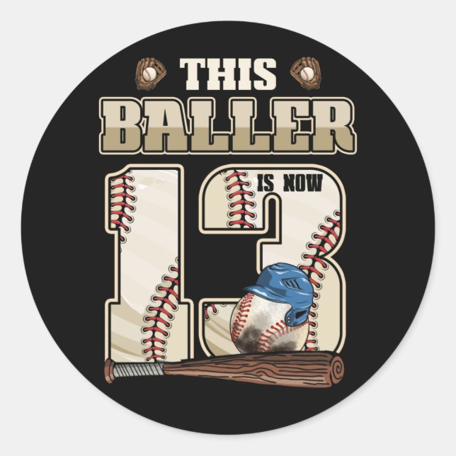 Kids 13th Birthday Baseball Boy Thirteen Year Old Classic Round Sticker (Front)