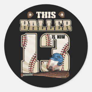 Kids 13th Birthday Baseball Boy Thirteen Year Old Classic Round Sticker