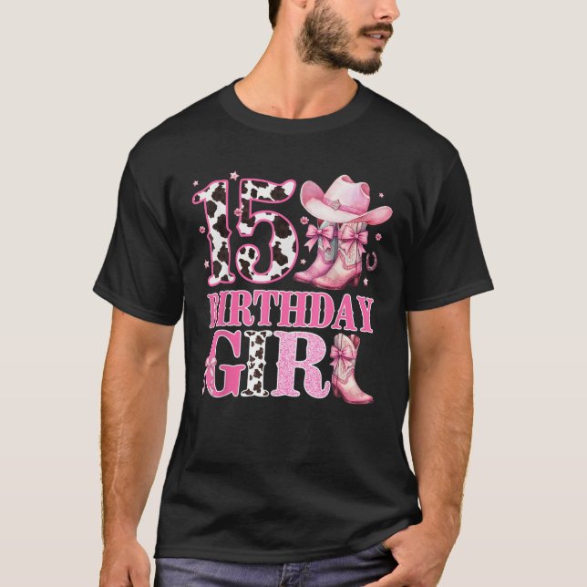 Kids 15th Birthday Girl Rodeo Western Cowgirl Birt T-Shirt (Front)