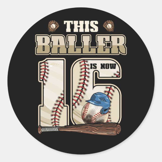 Kids 16th Birthday Baseball Boy Sixteen Year Old Classic Round Sticker (Front)