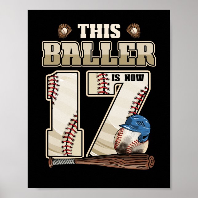 Kids 17th Birthday Baseball Boy Seventeen Year Old Poster (Front)