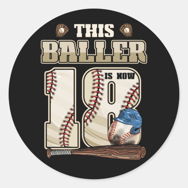 Kids 18th Birthday Baseball Boy Eighteen Year Old Classic Round Sticker (Front)