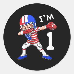 Kids 1 Birthday American Football Dabbing 1 Year O Classic Round Sticker