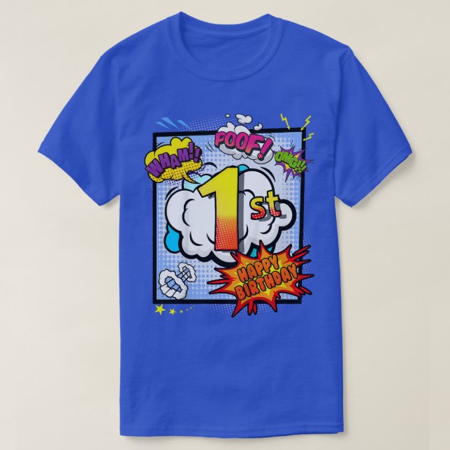 Kids 1st Birthday 1 Year Old Comic books Fans Cart T-Shirt (Design Front)