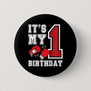 Kids 1st Birthday Boxing Boy 1 Year Old Boxer Bday 6 Cm Round Badge