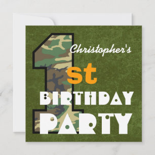 Kid's 1st Birthday CAMO Style Custom Name V01 Invitation