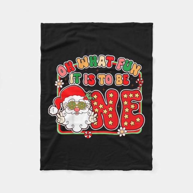 Kids 1st Birthday Christmas Vibes Oh What Fun It I Fleece Blanket (Front)