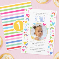 Kids 1st Birthday Cute Rainbow Photo Hearts Yellow