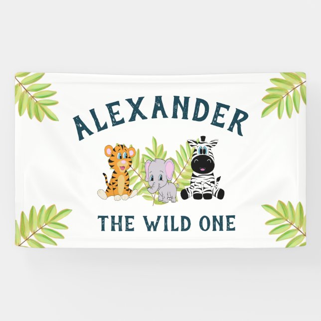 Kids 1st Birthday Cute Wild One Boy Banner (Horizontal)