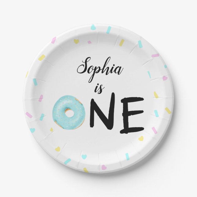 Kids 1st Birthday Doughnut Party Paper Plate (Front)