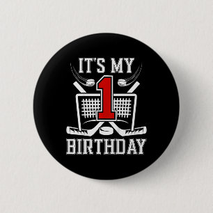Kids 1st Birthday Ice Hockey Boy 1 Year Old Ice Ho 6 Cm Round Badge