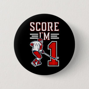 Kids 1st Birthday Ice Hockey Boy One Year Old Ice 6 Cm Round Badge