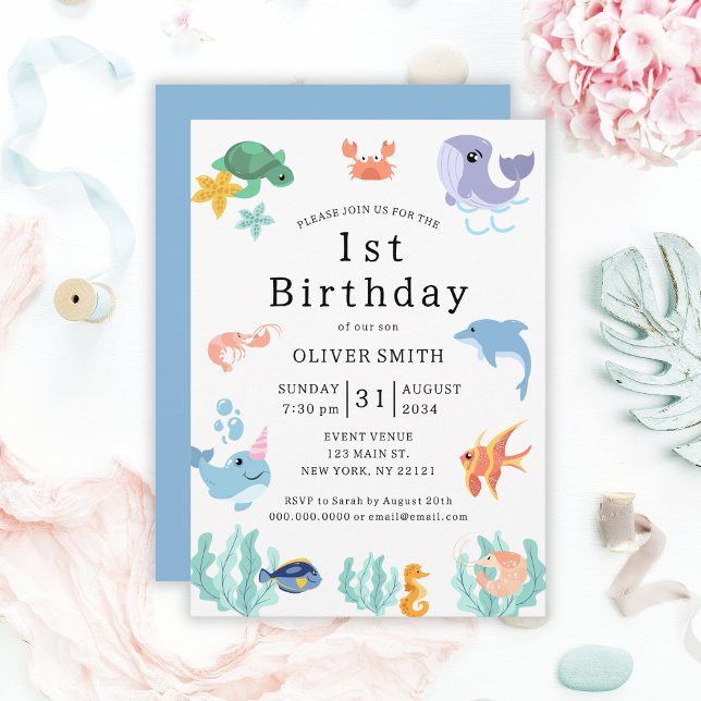 Kids 1st Birthday Party Sea Animals Invitation (Kids 1st Birthday Party Sea Animals Invitation
)