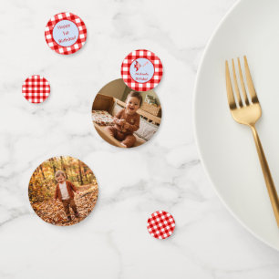 Kids 1st Birthday Photo Red Gingham Fish  Confetti