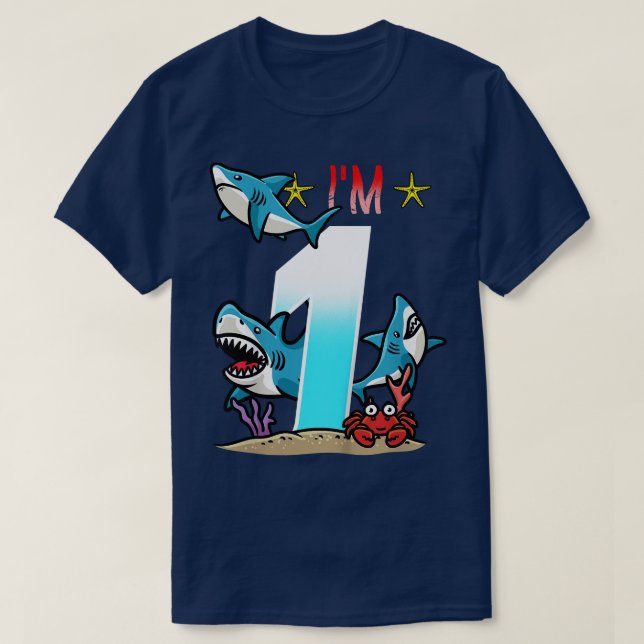 Kids 1st Birthday Sharks Underwater Kids Boys  T-Shirt (Design Front)
