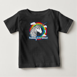 Kid's 1st Birthday Unicorn Rainbow Today I'm One Baby T-Shirt
