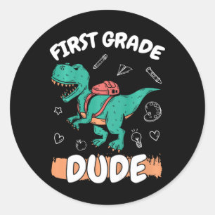 Kids 1st Grade Byck To School First Grade Dude Boy Classic Round Sticker