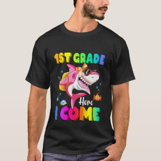 Kids 1st Grade Here I Come Shark Backpack Back To  T-Shirt