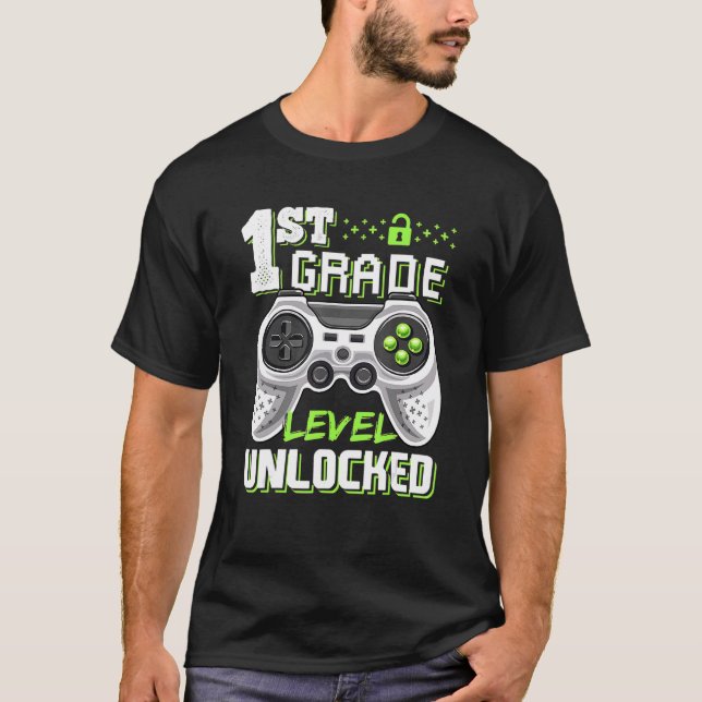 Kids 1st Grade Level Unlocked Video Game Back To S T-Shirt (Front)