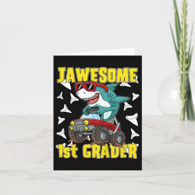 Kids 1st Grade Monster Truck Dinosaur Megalodon Sh Card (Front)