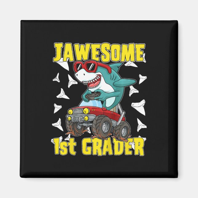 Kids 1st Grade Monster Truck Dinosaur Megalodon Sh Magnet (Front)