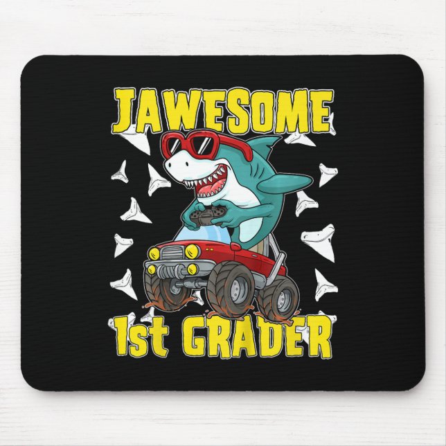 Kids 1st Grade Monster Truck Dinosaur Megalodon Sh Mouse Mat (Front)