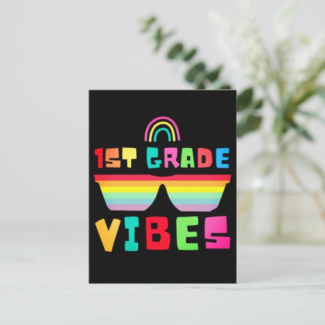 Kids 1st Grade Vibes-First Grade Back To School Holiday Postcard (Standing Front)