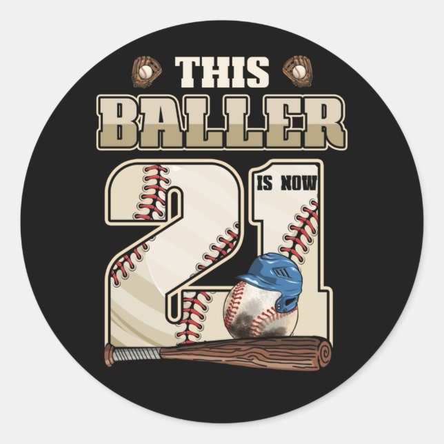 Kids 21st Birthday Baseball Boy Twenty One Year Classic Round Sticker (Front)
