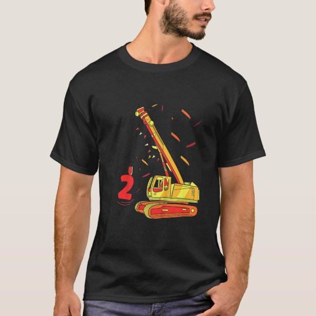Kids 2 Birthday Excavator And Crane 2 Year Old Boy T-Shirt (Front)