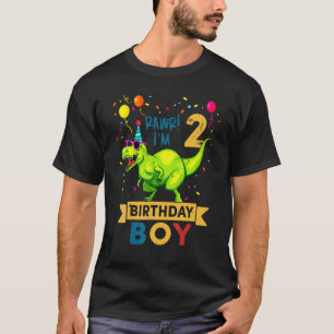 Kids 2 Year Old 2nd Birthday Boy Rex Dinosaur Whi T-Shirt