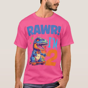 Kids 2 Year Old 2Nd Birthday Boy T Rex Dinosaur Fu T-Shirt