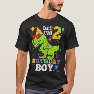 Kids 2 Year Old  2nd Birthday Boy T Rex Dinosaur ( T-Shirt