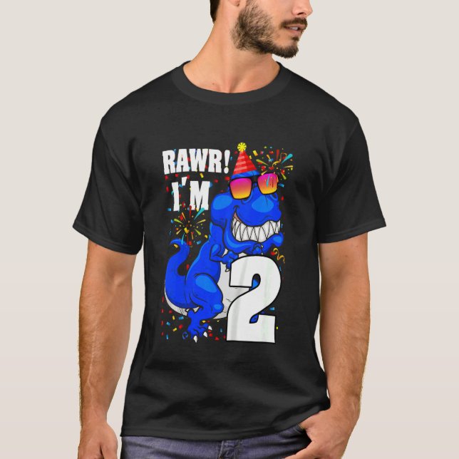 Kids 2 Year Old  Rawr I'm 2nd Birthday Boy Dinosau T-Shirt (Front)