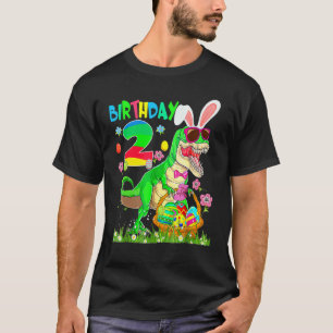 Kids 2 Year Old T Rex Dinosaur Easter Bunny Egg 2n T-Shirt