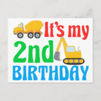 Kids 2nd Birthday Boy Construction Vehicle