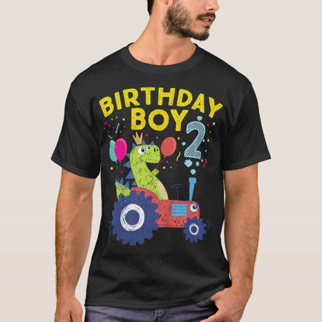 Kids 2nd Birthday Boy T-Rex 2 Year Old Gifts Dinos T-Shirt (Front)