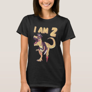 Kids 2nd Birthday Dino 2 Years Pirate Tyrannosauru T-Shirt
