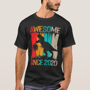 Kids 2Nd Birthday Dinosaur 2 Year Old Boy Kids Awe T-Shirt