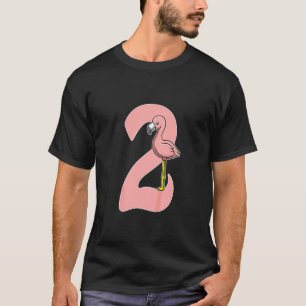 Kids 2nd Birthday Flamingo  2 Years Old Pink Bird T-Shirt