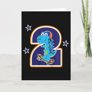 Kids 2nd Birthday Funny Dinosaur Skateboarding 2 Y Card