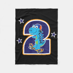 Kids 2nd Birthday Funny Dinosaur Skateboarding 2 Y Fleece Blanket